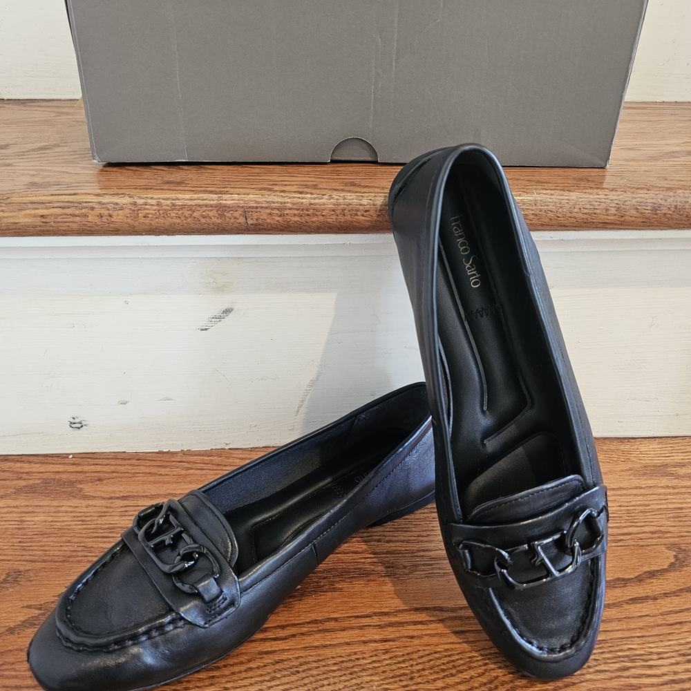 Franco Sarto Black Chain Detail Loafers